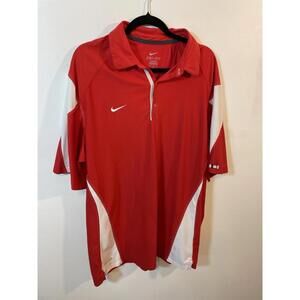 Nike Golf Polo Mens XL Red White DriFit Performance Shirt Short Sleeve Collared